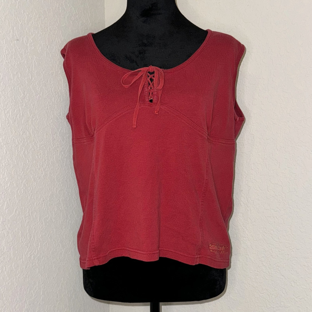 Harley‎ Davidson Women's XL Shirt Red Lace Up Front Sleeveless Y2K Biker Tank